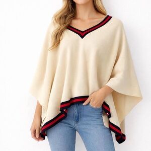 Tuckernuck Camden V-Neck Sweater Poncho in a cream color & Varsity Stripes Sz OS